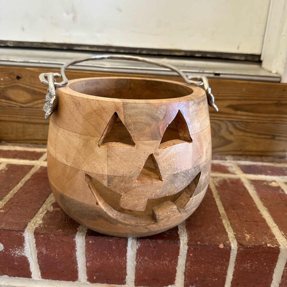 Martha Stewart Wooden Pumpkin Lantern with Metal Handle